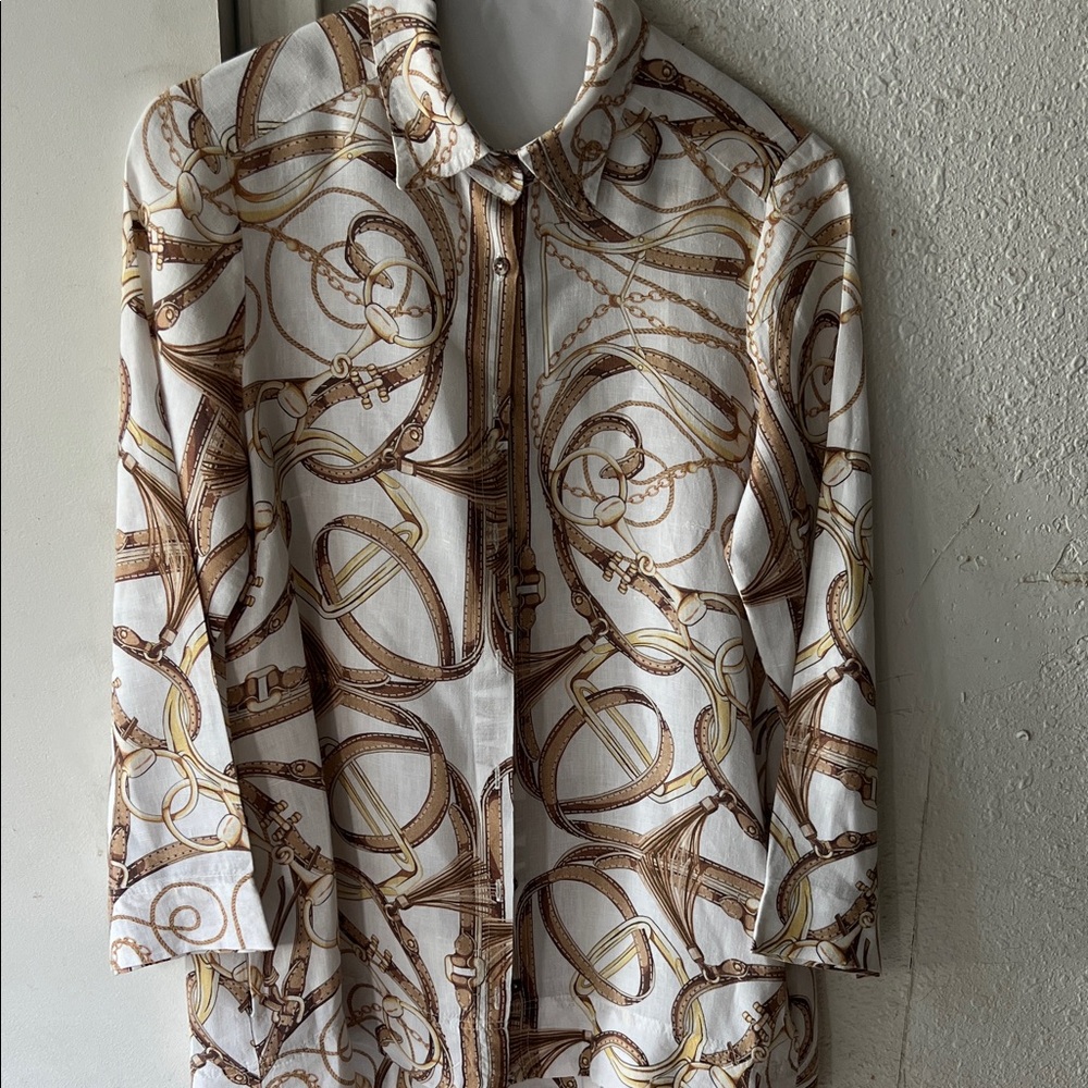 iLinen Brown and White Patterned Shirt